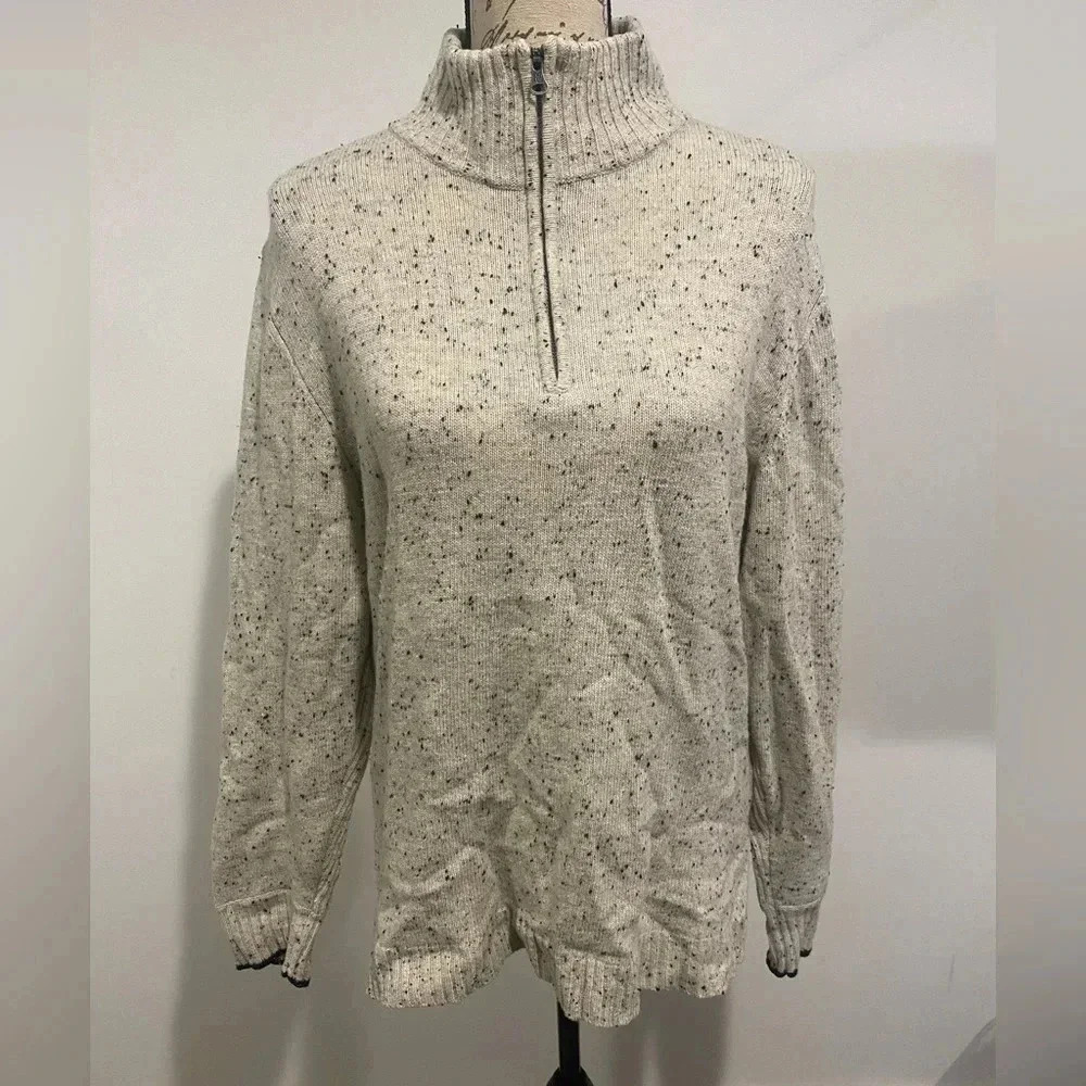 Robert Graham Quarter Zip Speckled Light cream/black 100% Wool Sweater Large